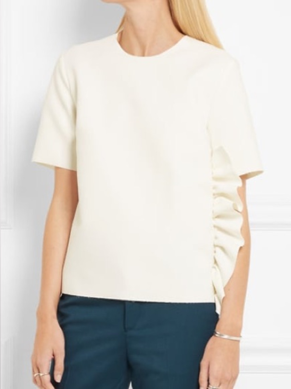 MSGM Cream Short Sleeve Top with Side Ruffle